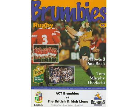 A.C.T. BRUMBIES V BRITISH ISLES 2001 RUGBY PROGRAMME