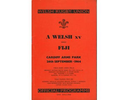 WELSH XV V FIJI 1964 RUGBY PROGRAMME