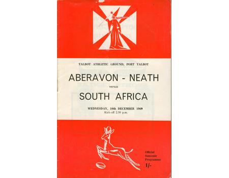 ABERAVON-NEATH V SOUTH AFRICA 1969-70 RUGBY PROGRAMME