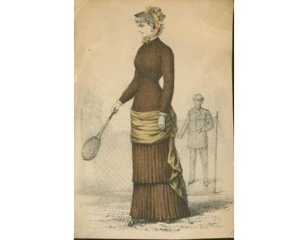 LADY TENNIS PLAYER C.1880 HAND-COLOURED PRINT