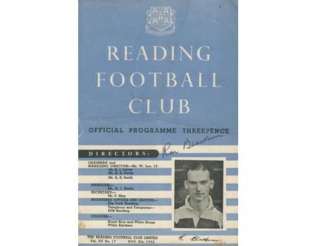 READING V MILLWALL 1952 FOOTBALL PROGRAMME (SIGNED BY RON BLACKMAN)