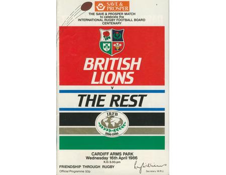 BRITISH LIONS V THE REST 1986 RUGBY UNION PROGRAMME