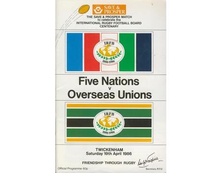 FIVE NATIONS V OVERSEAS UNIONS 1986 RUGBY PROGRAMME