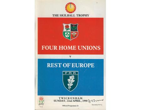 FOUR HOME UNIONS V REST OF EUROPE 1990 RUGBY PROGRAMME