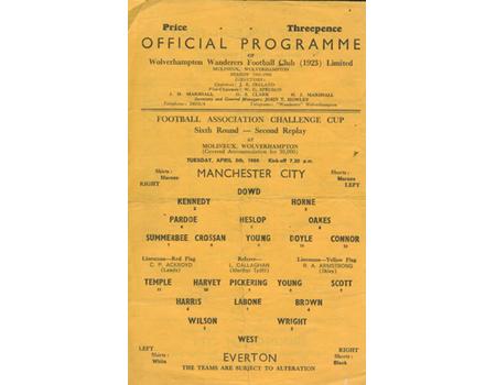 MANCHESTER CITY V EVERTON 1966 (FA CUP 6TH ROUND, 2ND REPLAY) FOOTBALL PROGRAMME