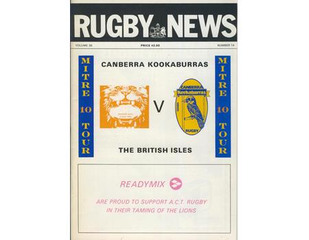 CANBERRA KOOKABURRAS (A.C.T.) V THE BRITISH ISLES 1989 RUGBY PROGRAMME
