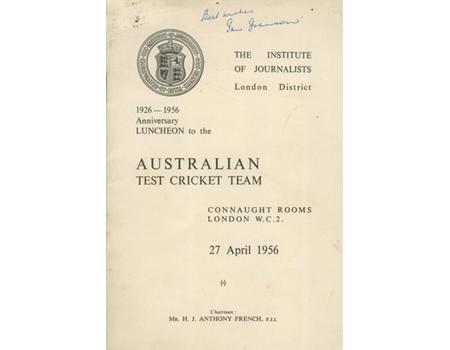 AUSTRALIAN TEST CRICKET TEAM 1956 SIGNED LUNCHEON MENU