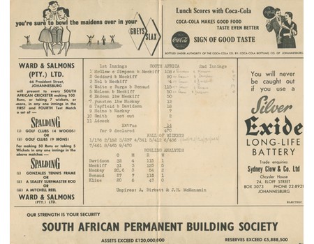 SOUTH AFRICA V AUSTRALIA 1957-58 (1ST TEST) CRICKET SCORECARD