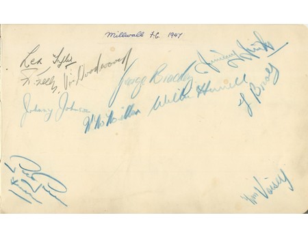 MILLWALL FOOTBALL CLUB AND HENDON FOOTBALL CLUB AUTOGRAPHS 1947 (ALBUM PAGE)
