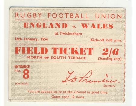 ENGLAND V WALES 1954 RUGBY TICKET