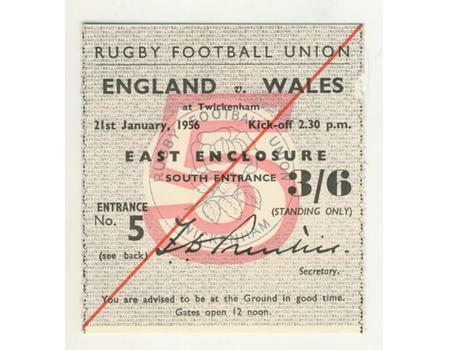 ENGLAND V WALES 1956 RUGBY TICKET