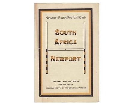 NEWPORT V SOUTH AFRICA 1951/52 RUGBY PROGRAMME