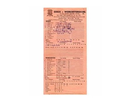 ESSEX V WORCESTERSHIRE 1957 CRICKET SCORECARD