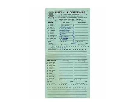 ESSEX V LEICESTERSHIRE 1958 CRICKET SCORECARD