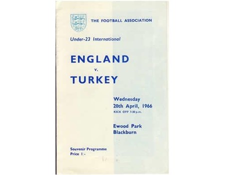 ENGLAND U23 V TURKEY U23 1966 FOOTBALL PROGRAMME