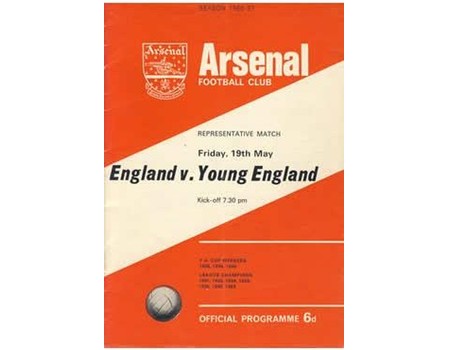 ENGLAND V YOUNG ENGLAND 1967 FOOTBALL PROGRAMME