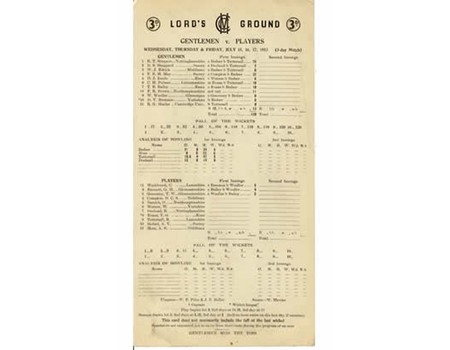 GENTLEMEN V PLAYERS 1953 CRICKET SCORECARD