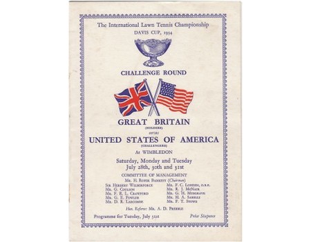 GREAT BRITAIN V UNITED STATES OF AMERICA 1934 (DAVIS CUP FINAL) TENNIS PROGRAMME