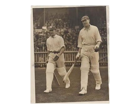 CHAPMAN & LARWOOD (ENGLAND) 1928 - GOING OUT TO BAT AT SYDNEY CRICKET PHOTOGRAPH