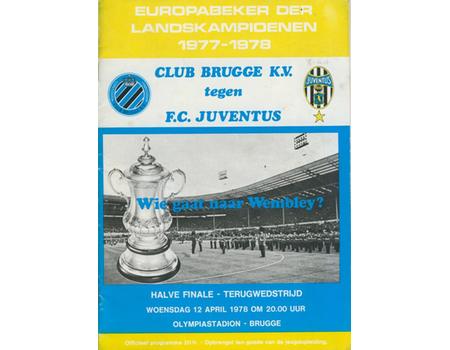 CLUB BRUGGE V JUVENTUS 1978 (EUROPEAN CUP SEMI-FINAL) FOOTBALL PROGRAMME