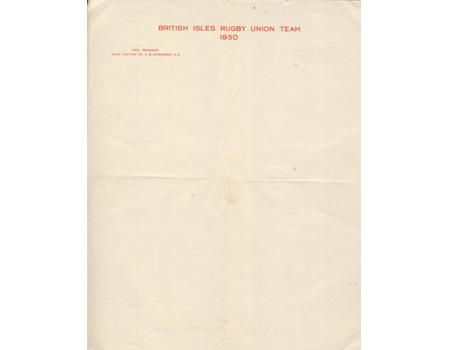 BRITISH LIONS 1950 HEADED PAPER (BLANK)