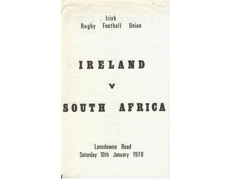 IRELAND V SOUTH AFRICA 1970 RUGBY PROGRAMME