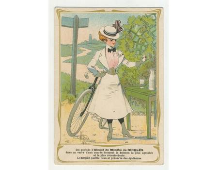 CYCLING ADVERTISING CARD - ALCOOL DE MENTHE DE RICQLES C. 1900