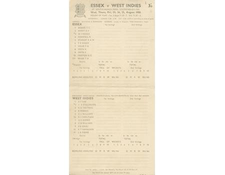 ESSEX V WEST INDIES 1950 CRICKET SCORECARD