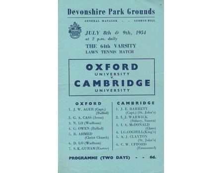 OXFORD UNIVERSITY V CAMBRIDGE UNIVERSITY 1954 VARSITY LAWN TENNIS PROGRAMME