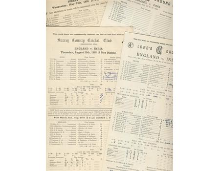 INDIA 1959 CRICKET SCORECARDS - INCLUDING TWO TEST MATCHES