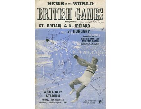 GREAT BRITAIN AND N. IRELAND V HUNGARY 1965 ATHLETICS PROGRAMME - SIGNED BY MARY RAND AND OTHERS