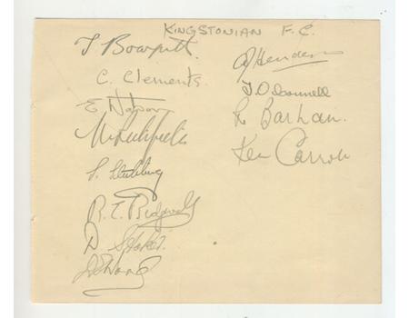 KINGSTONIAN FOOTBALL CLUB 1947 SIGNED ALBUM PAGE