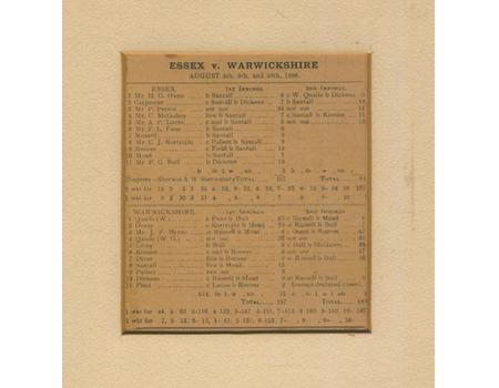 WARWICKSHIRE V ESSEX 1898 CRICKET SCORECARD
