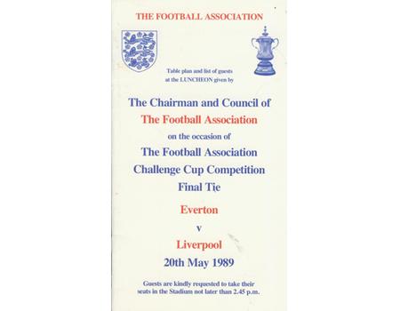 EVERTON V LIVERPOOL 1989 (F.A. CUP FINAL)  - OFFICIAL F.A. LUNCHEON MENU & GUEST LIST