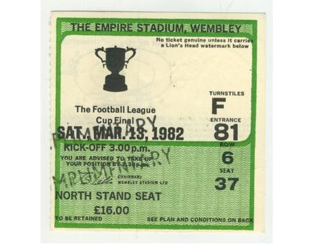 LIVERPOOL V TOTTENHAM HOTSPUR 1982 LEAGUE CUP FINAL FOOTBALL TICKET