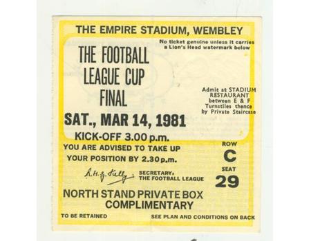 LIVERPOOL V WEST HAM 1981 LEAGUE CUP FINAL FOOTBALL TICKET