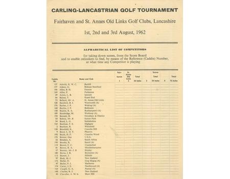 CARLING-LANCASTRIAN GOLF TOURNAMENT 1962 - COMPETITORS LIST