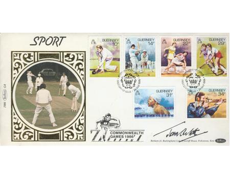 GUERNSEY FIRST DAY COVER 1986 (COMMONWEALTH GAMES) - SIGNED BY JOHN ARLOTT