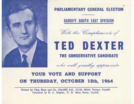 TED DEXTER 1964 - PROMOTION CARD FOR CANDIDACY IN GENERAL ELECTION