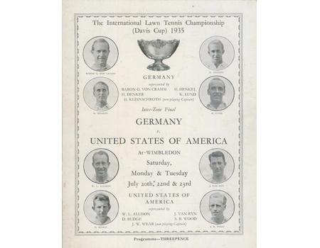 GERMANY V UNITED STATES OF AMERICA 1935 (DAVIS CUP INTER-ZONE FINAL) TENNIS PROGRAMME