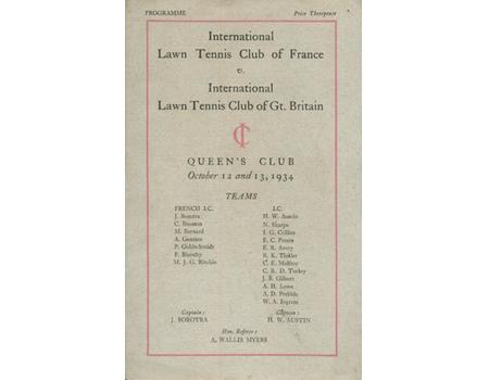 GREAT BRITAIN V FRANCE 1934 (QUEEN