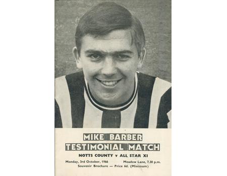 NOTTS COUNTY V ALL STAR XI 1966 - MIKE BARBER TESTIMONIAL