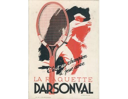 LA RAQUETTE DARSONVAL - TENNIS DISPLAY CARD 1932