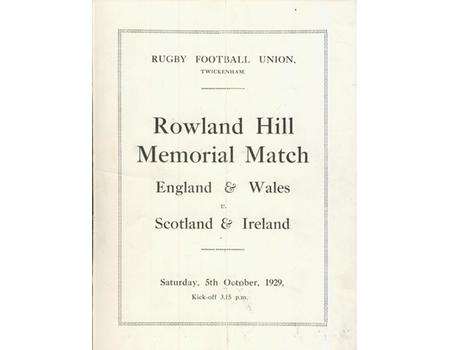 ROWLAND HILL MEMORIAL MATCH 1929 RUGBY PROGRAMME