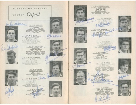 OXFORD V CAMBRIDGE 1962 RUGBY PROGRAMME (SIGNED BY OXFORD TEAM)