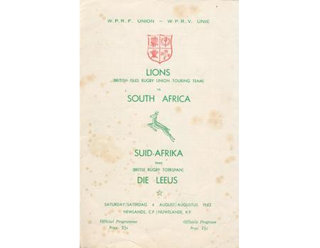 SOUTH AFRICA V BRITISH ISLES 1962 (3RD TEST) RUGBY PROGRAMME