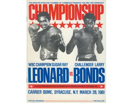 "SUGAR" RAY LEONARD V LARRY BONDS 1981 BOXING PROGRAMME