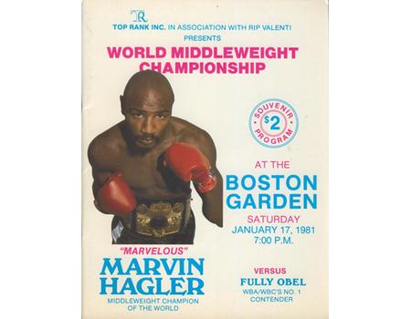 MARVIN HAGLER V FULLY OBEL 1981 BOXING PROGRAMME