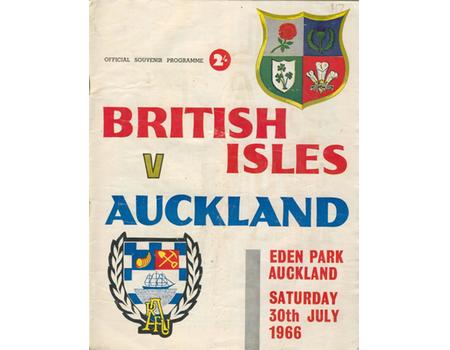 AUCKLAND V BRITISH ISLES 1966 RUGBY PROGRAMME