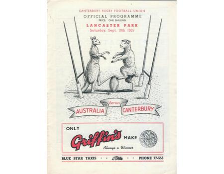 CANTERBURY V AUSTRALIA 1955 RUGBY PROGRAMME